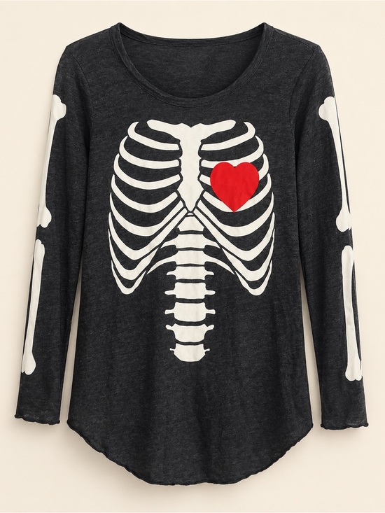 Chaser Tops - Chaser Skeleton Heart Graphic Long Sleeve Top Size M NWT